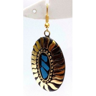 Retro Metal Earring - Ethnic Tribal Fusion - Drop Dangle Hook Long - Leafy Gold 2